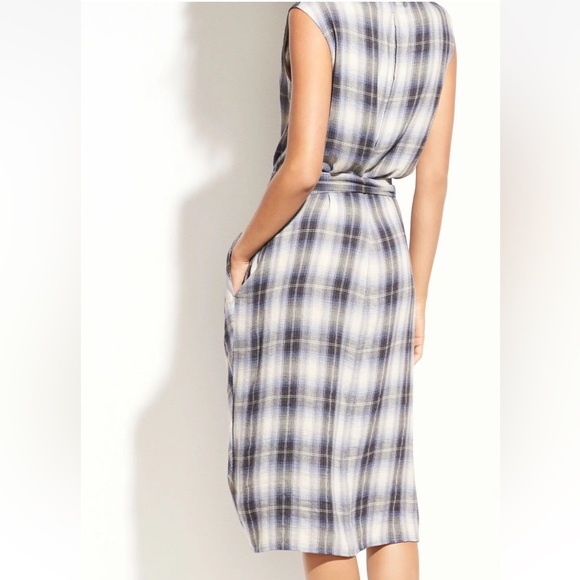 Vince Shadow Plaid Wrap Dress in Twilight - Picture 5 of 8